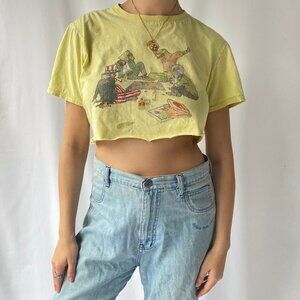 90s vintage yellow uncle sam aliens parody faded graphic cropped tshirt crop top